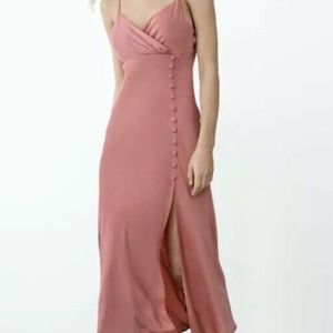 ZARA Buttoned Side Satin Slip Midi Dress - Blush/Pink